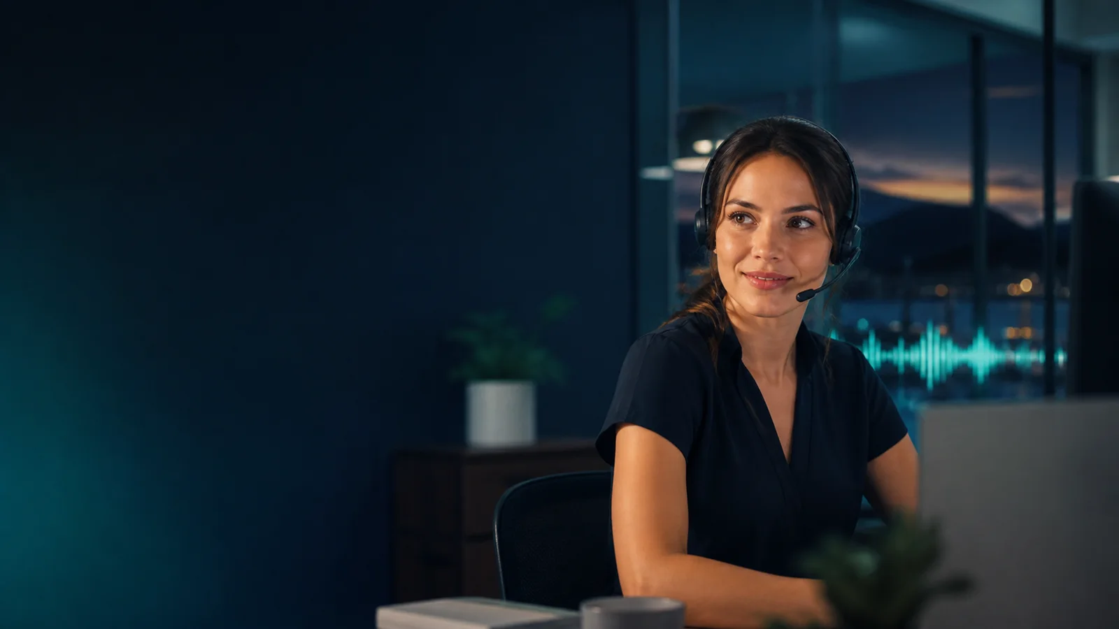 Professional virtual receptionist handling a business call