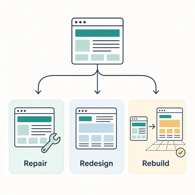 Decision paths from an existing business website to repair, redesign or rebuild