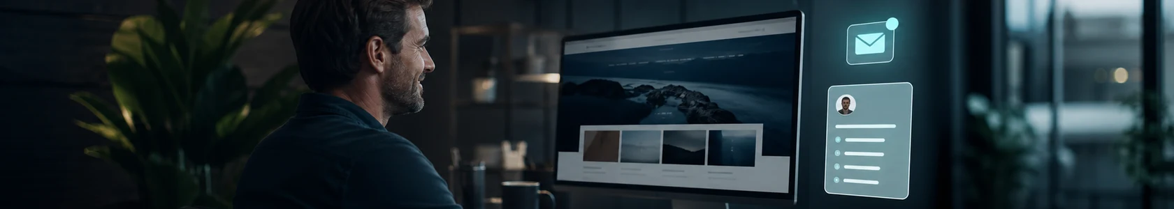 Business owner receiving customer enquiries through a modern website